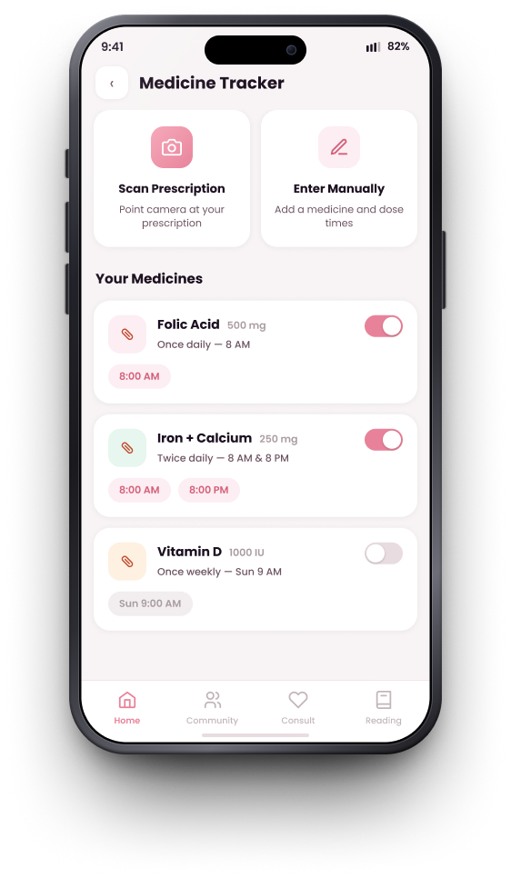 Blossom, Medicine Tracker with scan or manual entry and dose times